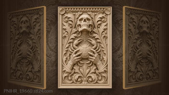 Hands balance a skull while clutching crab 3d STL model