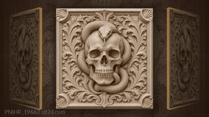 Serpent coiled around a skull forehead 3d STL model
