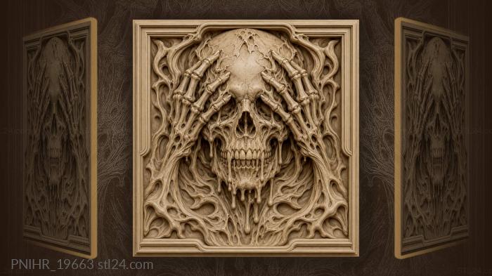 Bony hands pressed over the skull eyes 3d STL model