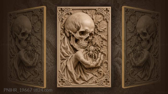 Skull upon a hand holding a spider 3d STL model