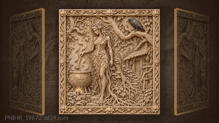 Tree spirit stirring a steaming cauldron 3d STL model