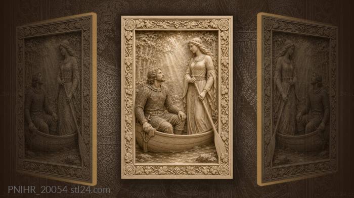 Maiden with a paddle above the boat 3d STL model