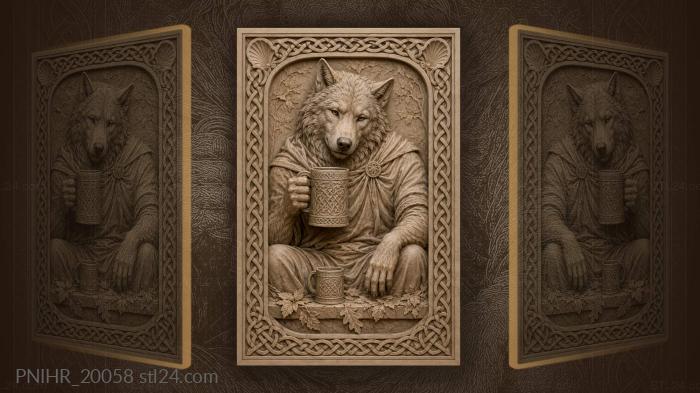 Wolf with mug and celtic knot 3d STL model