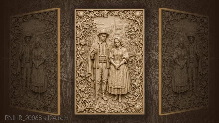 Folk couple village life scene 3d STL model