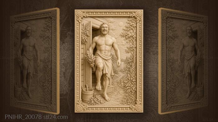 Sauna bather with birch branches sun 3d STL model