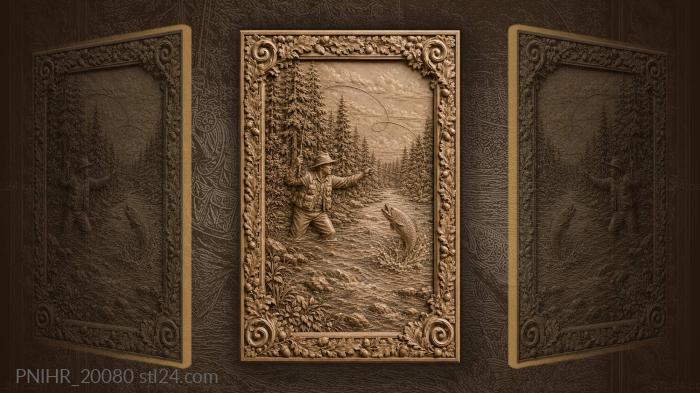 Fly fisher strides through the river after a trout 3d STL model
