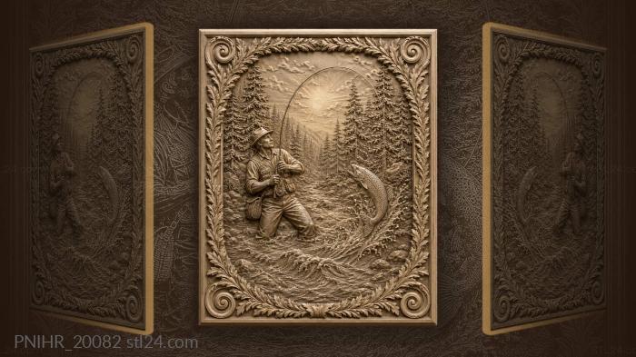 Fisherman casting in mountain river 3d STL model