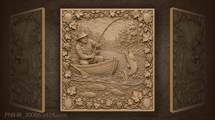 Angler in a plaid shirt lands a pike 3d STL model