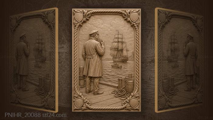 Sailor and distant sailing vessel 3d STL model