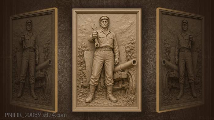 Wrench beside vintage artillery gun 3d STL model