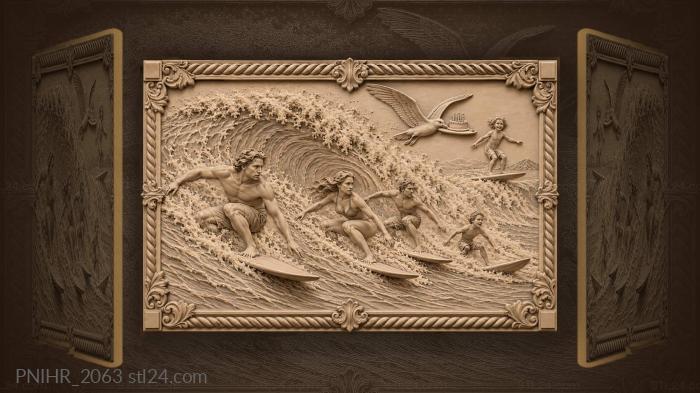 Surfers wave seagull birthday fun 3d STL model