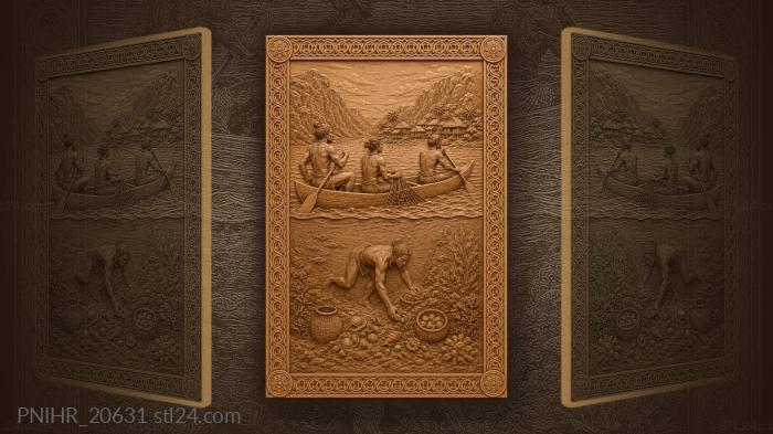 Indigenous fishermen dugout canoe village life 3d STL model