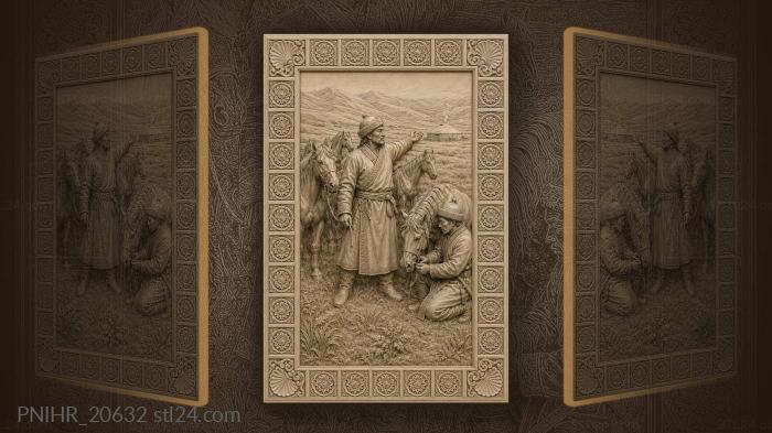 Nomadic herders with horses and yurt 3d STL model