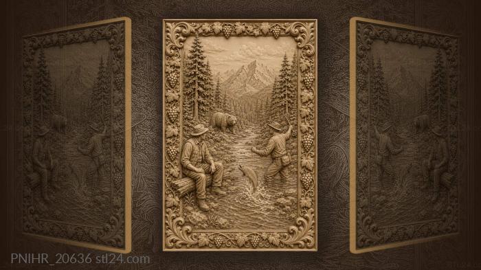 Bear near the stream and a casting angler 3d STL model