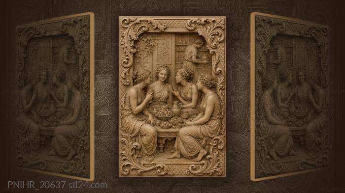 Man busy behind four gossiping women 3d STL model