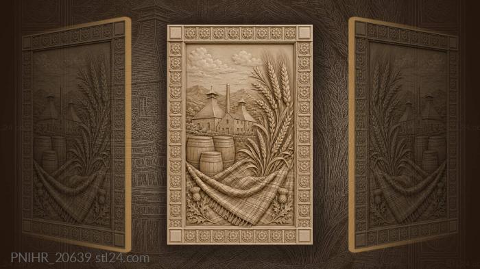 Scottish whisky barley and tartan scene 3d STL model