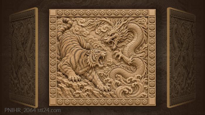 Tiger versus dragon epic battle 3d STL model