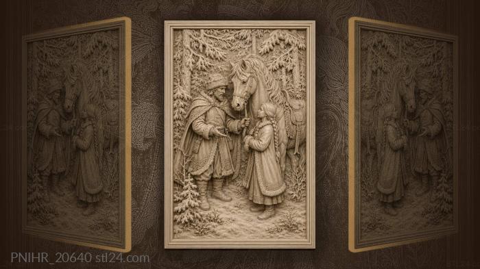Winter forest man and horse 3d STL model
