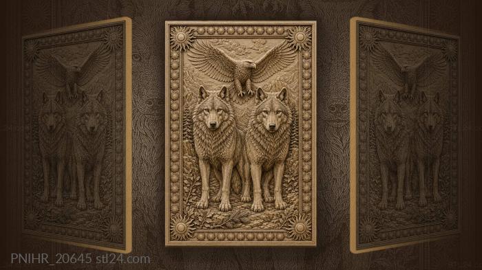 Wolves and soaring eagle sunlight 3d STL model