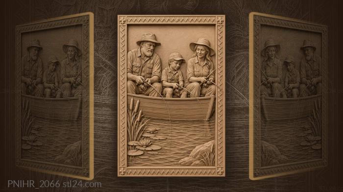 Family fishing peaceful riverside moment 3d STL model