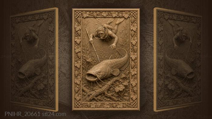 Diver and giant catfish swim 3d STL model