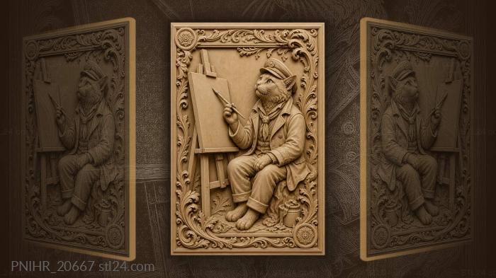 Artistic cat captain with paintbrush 3d STL model