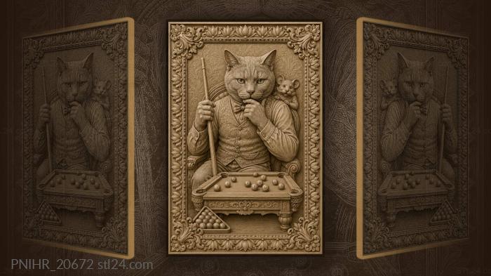 Cat with cue and curious mouse 3d STL model