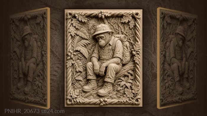 Melancholy monkey explorer in jungle 3d STL model