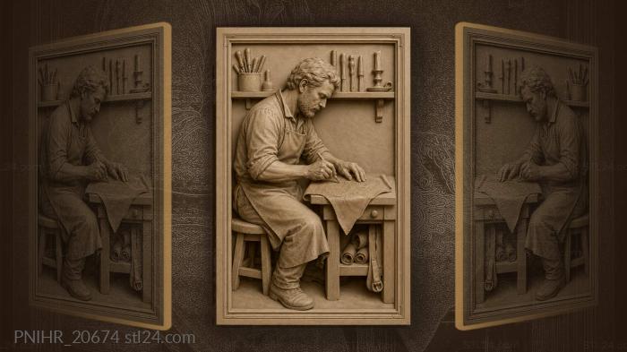 Seated craftsman with knife and candlestick 3d STL model