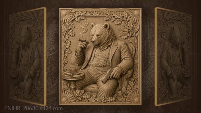 Pinstripe bear with revolver and cigar 3d STL model