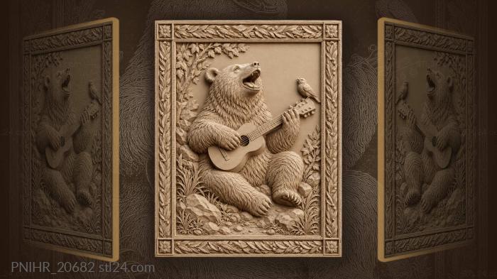 Bird perched on the bear ukulele 3d STL model