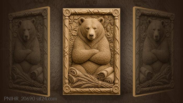 Bear above cloth rolls and wheat 3d STL model