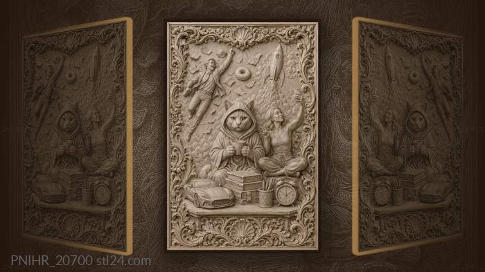 Cat scholar whimsical flight selfie 3d STL model