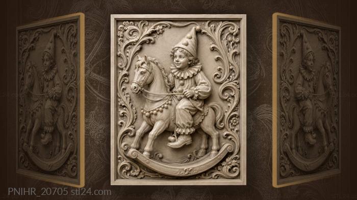 Clown boy on rocking horse 3d STL model