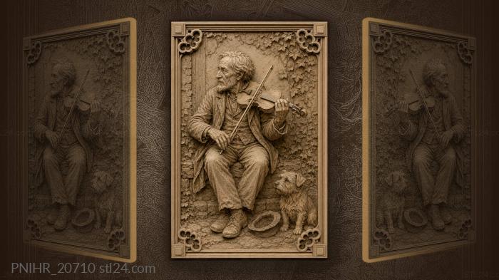 Old man with a violin and a terrier 3d STL model