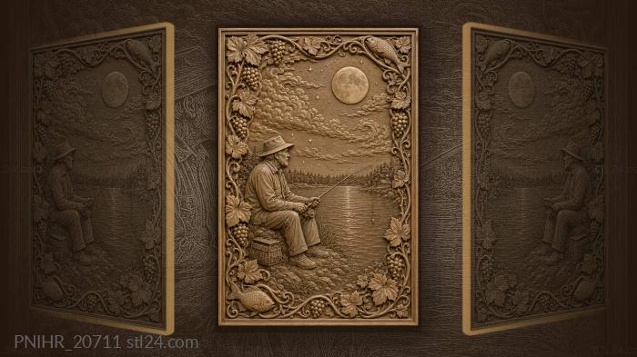 Old fisherman under moonlit sky 3d STL model