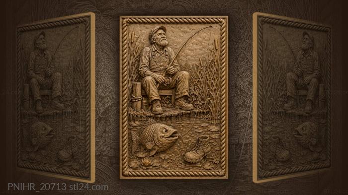 Old fisherman and smiling catch 3d STL model