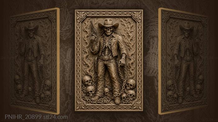 Cowboy skeleton with gun and chains 3d STL model