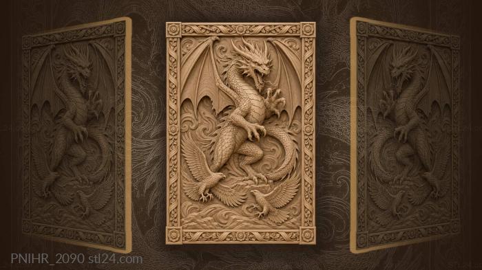 Two birds beneath rearing dragon 3d STL model
