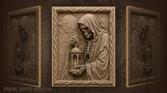 Hooded skeleton with glowing lantern 3d STL model