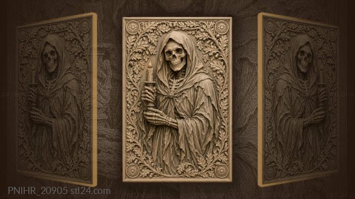 Candlelight wakens the smiling cloaked skeleton 3d STL model