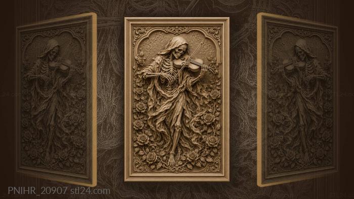 Skeleton violinist with roses flowing 3d STL model