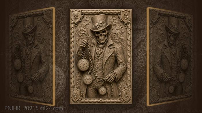 Skeleton swings a chain of timepieces 3d STL model