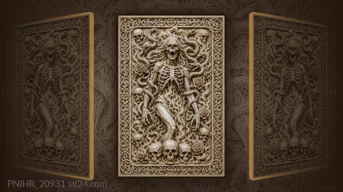 Skull roses snakes fiery grimace 3d STL model