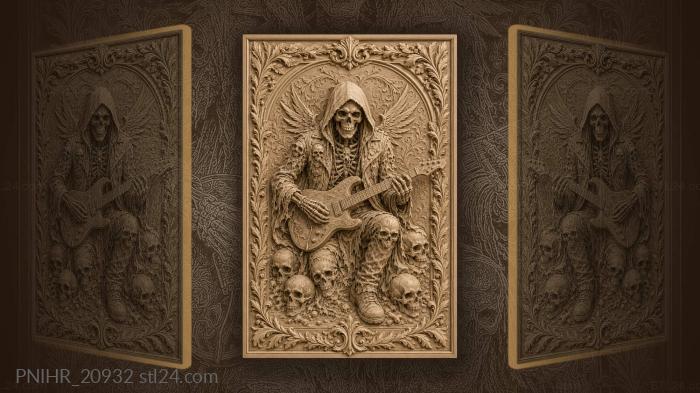 Skeleton guitarist with skull details 3d STL model