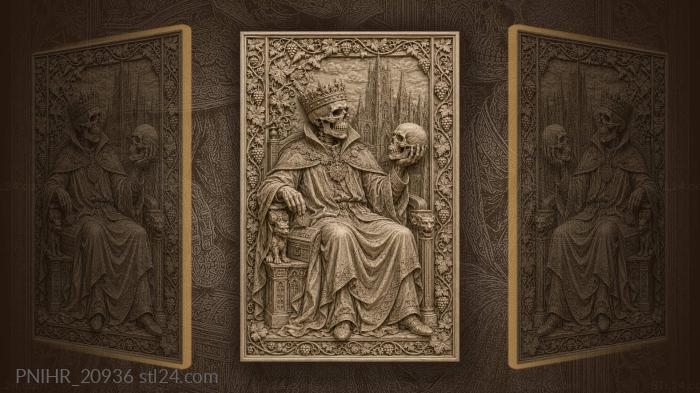 Skeletal king with cathedral and grapes 3d STL model