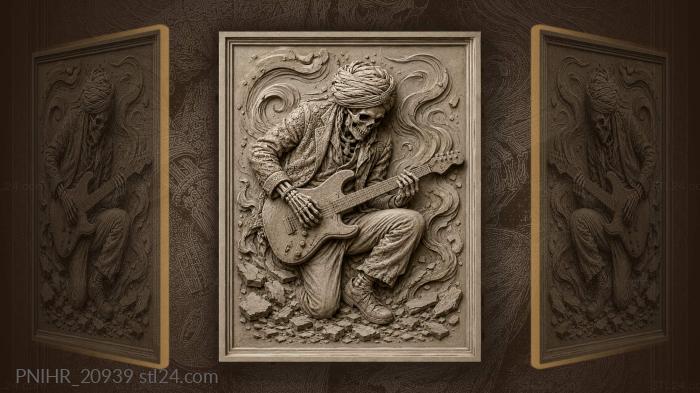 Electric guitar player skeletal musician turban 3d STL model
