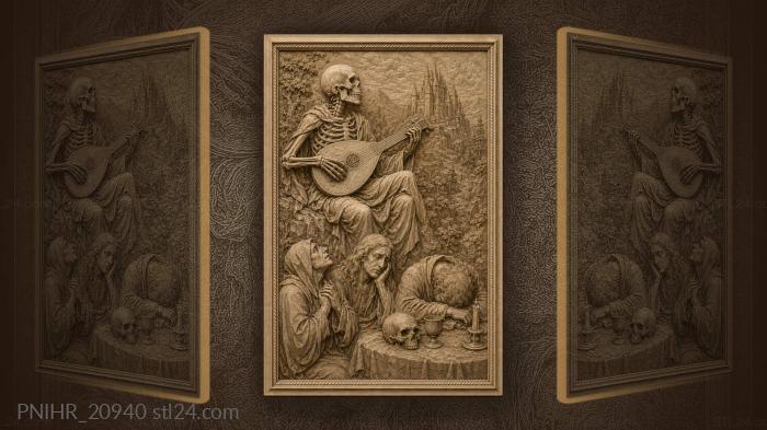 Skeleton lute player dark castle scene 3d STL model