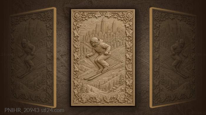 Skier among city and hills 3d STL model