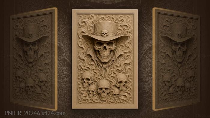 Skull in a wide brimmed hat and smoke 3d STL model
